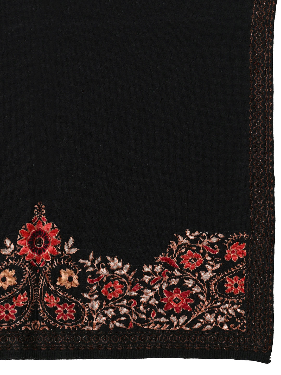  Libas Black Floral Knitted Acrylic Wrap Shawl 