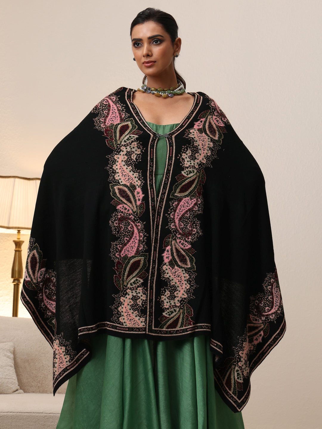  Libas Black Paisley Knitted Acrylic Wrap Shawl 