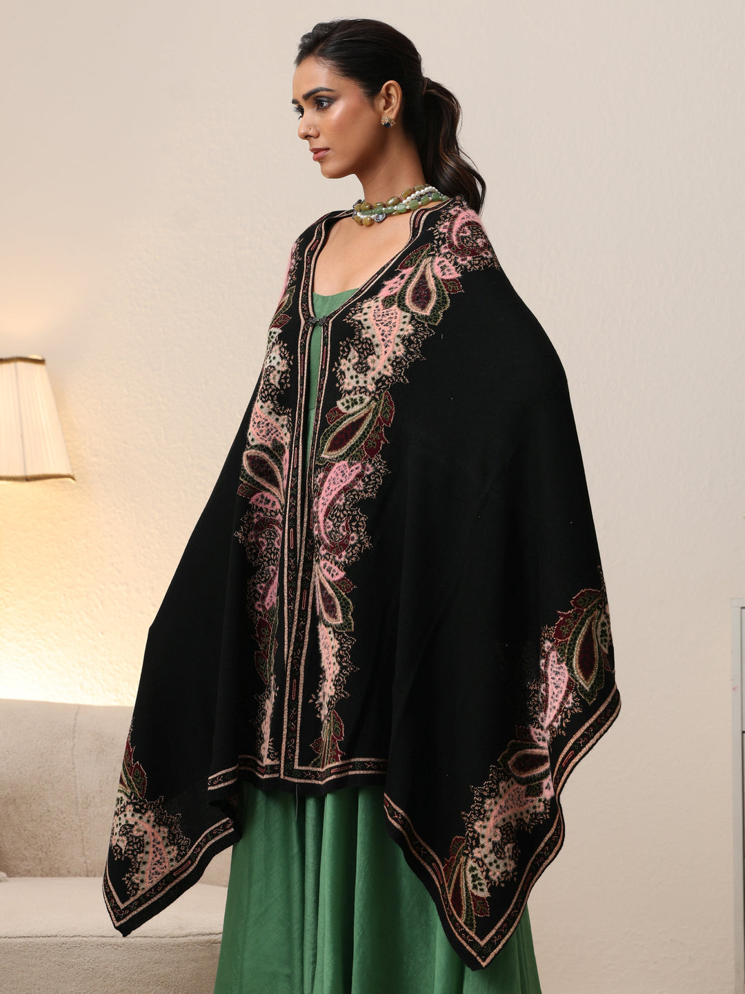  Libas Black Paisley Knitted Acrylic Wrap Shawl 
