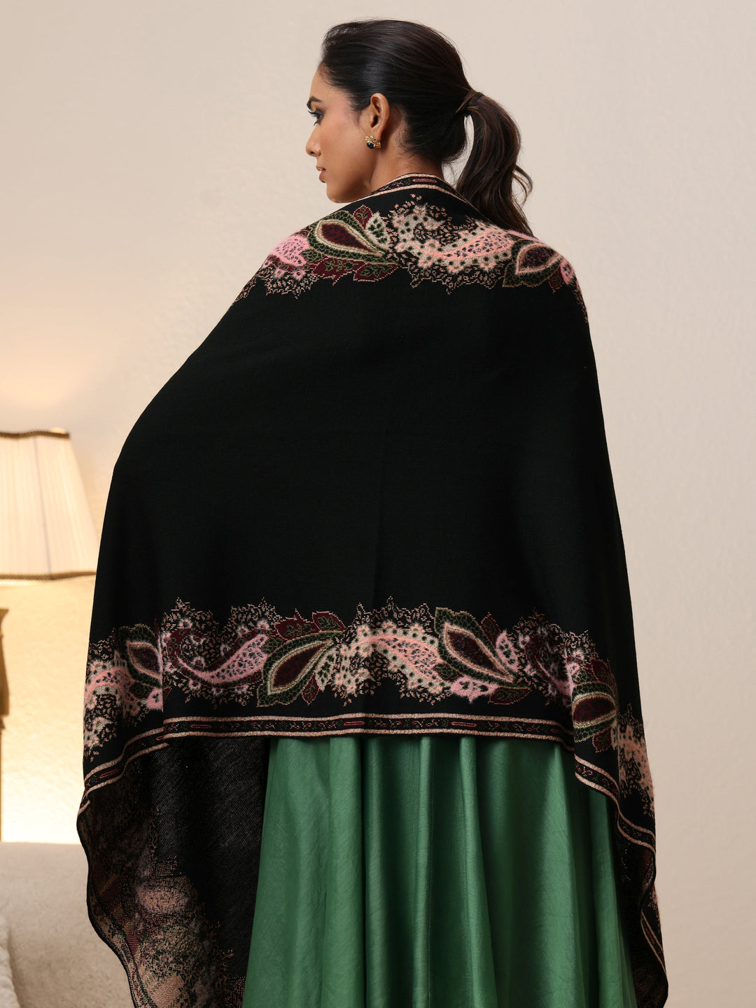  Libas Black Paisley Knitted Acrylic Wrap Shawl 