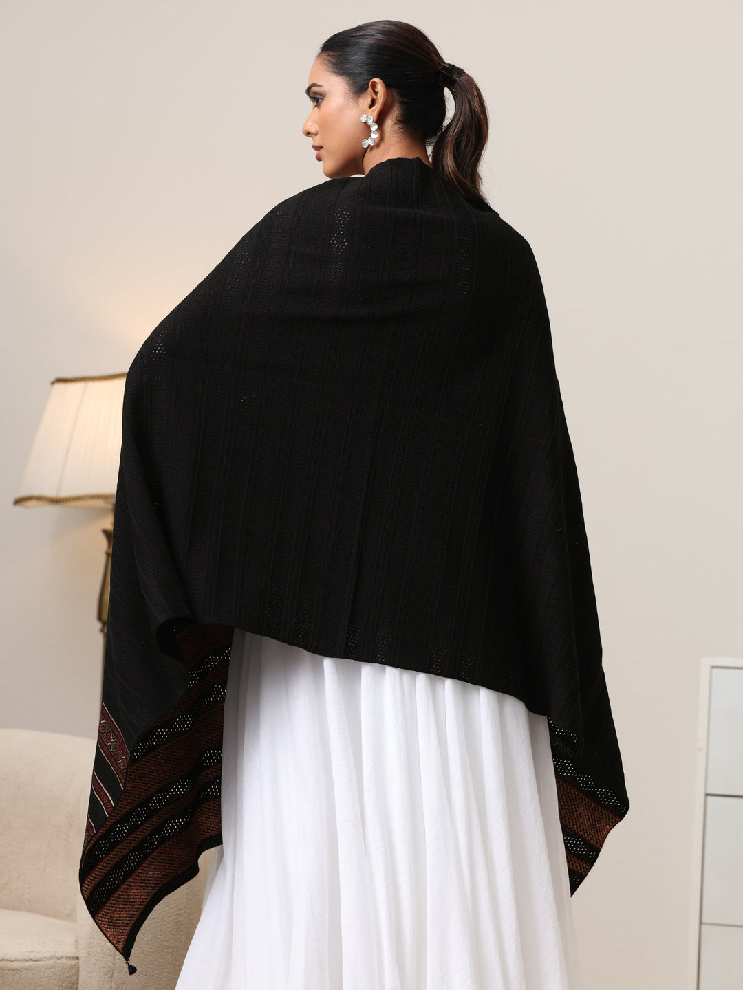  Libas Black Ethnic Knitted Acrylic Wrap Shawl 