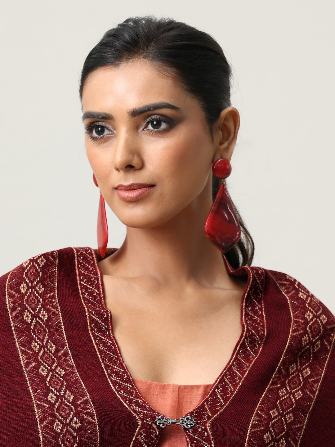  Libas Maroon Ethnic Knitted Acrylic Wrap Shawl 
