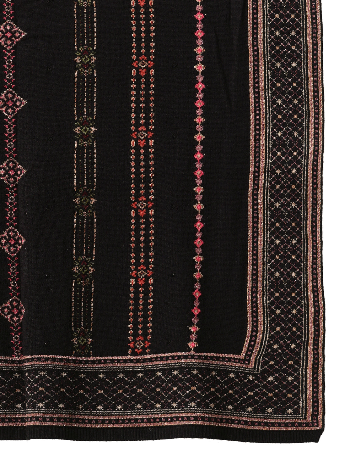  Libas Black Floral Knitted Acrylic Wrap Shawl 