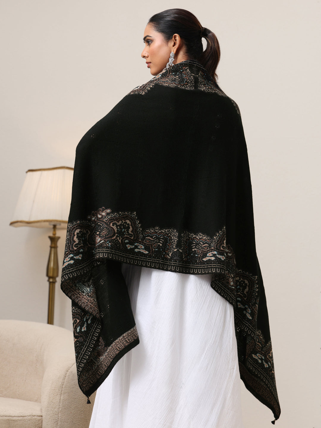  Libas Black Ethnic Knitted Acrylic Wrap Shawl 
