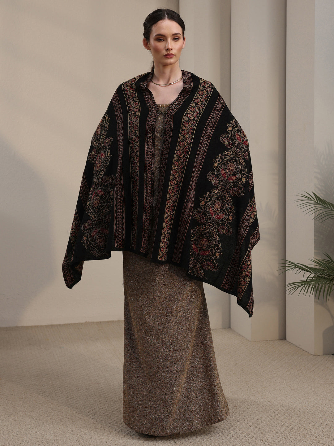 Libas Black Ethnic Knitted Acrylic Wrap Shawl 
