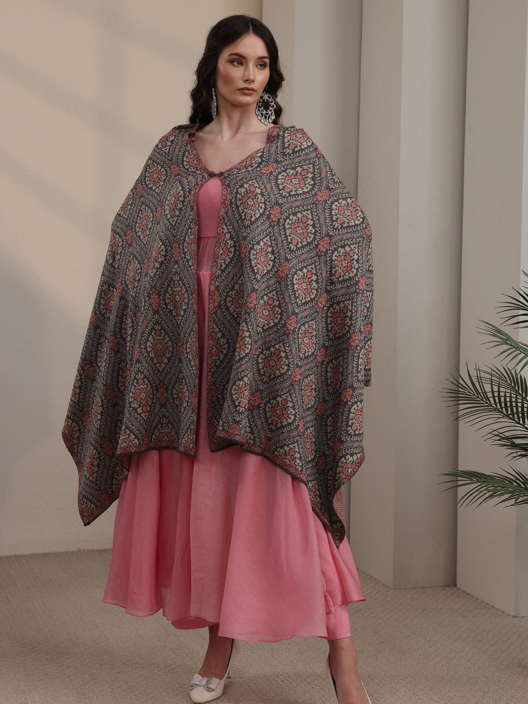  Libas Grey Ethnic Knitted Acrylic Wrap Shawl 