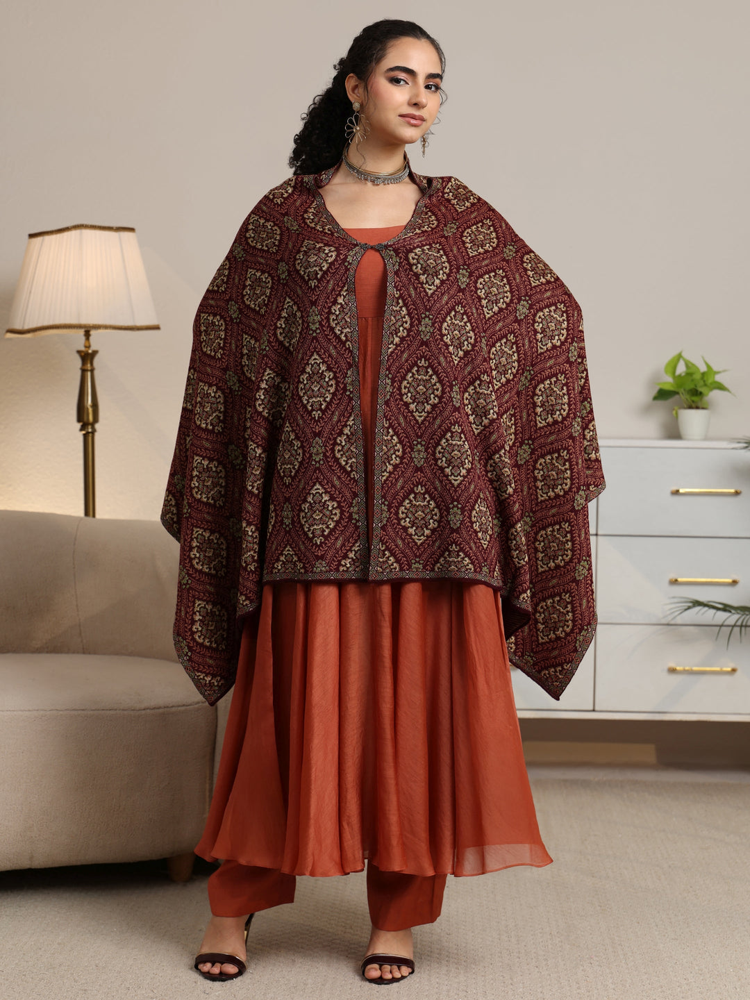  Libas Maroon Ethnic Knitted Acrylic Wrap Shawl 