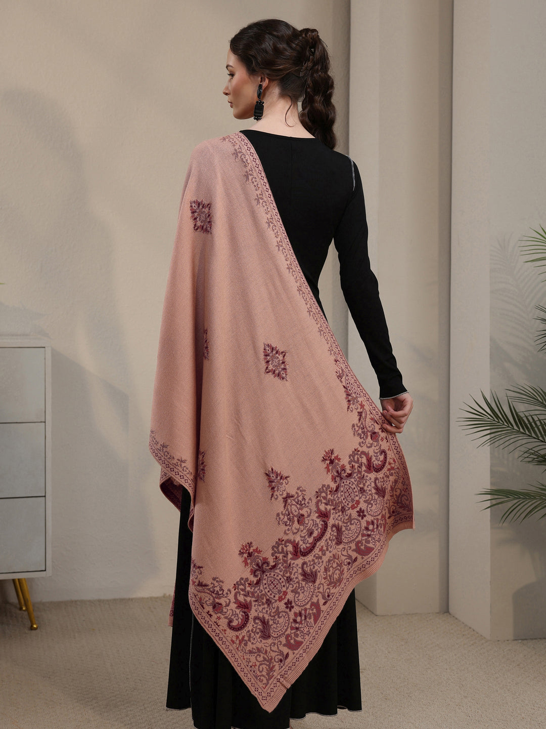  Libas Beige Ethnic Knitted Acrylic Shawl 