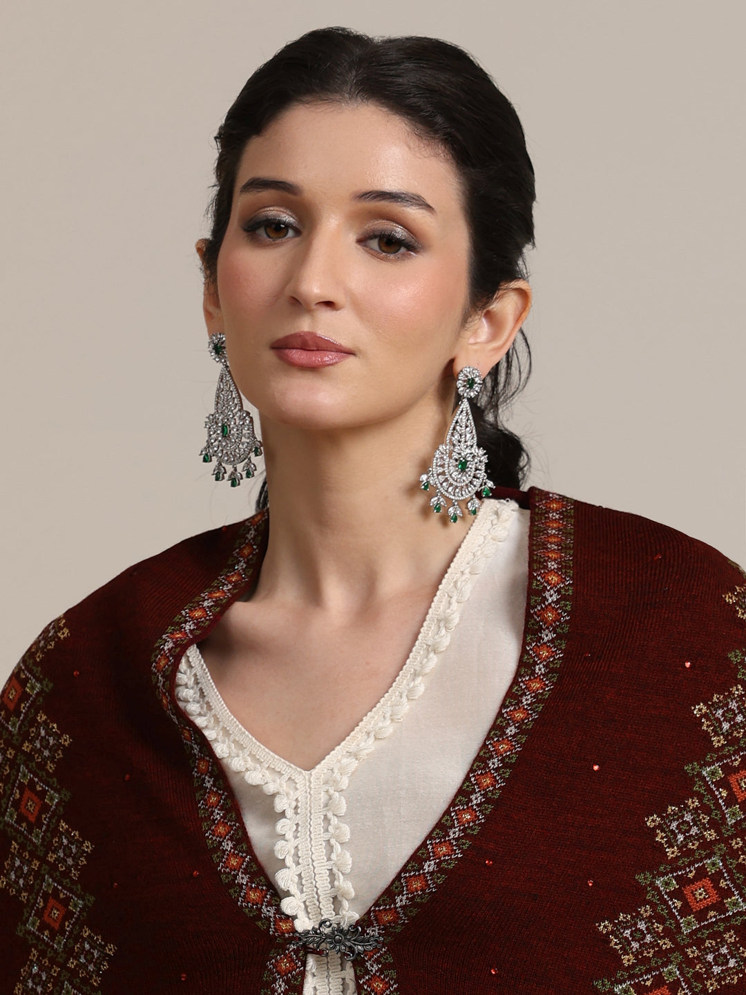  Libas Maroon Ethnic Knitted Acrylic Wrap Shawl 