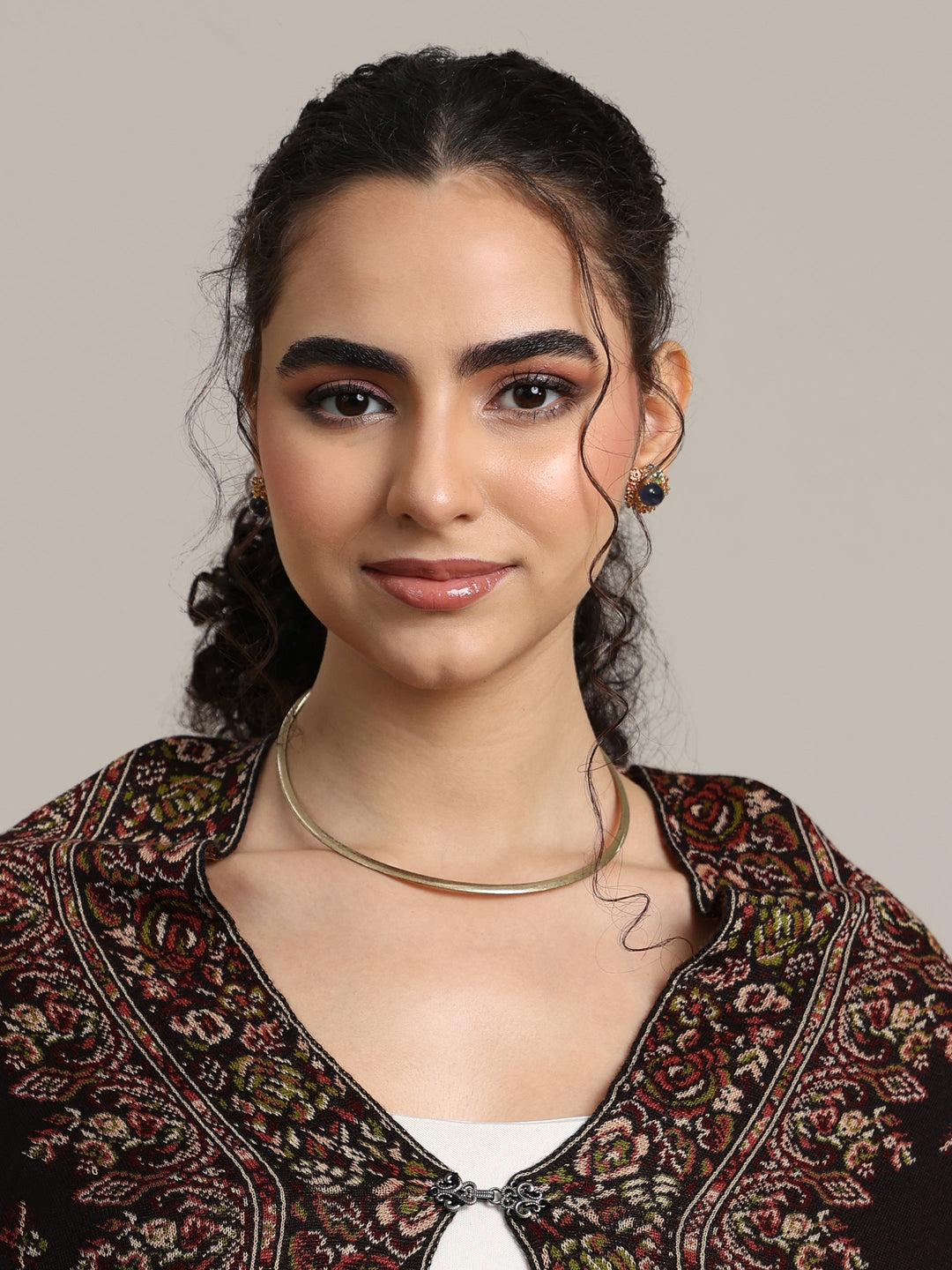 Libas Black Floral Knitted Acrylic Wrap Shawl 