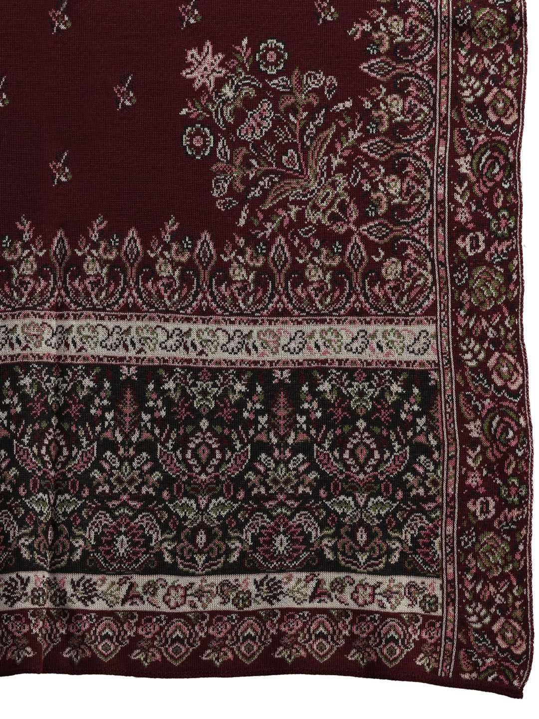  Libas Maroon Floral Knitted Acrylic Wrap Shawl 