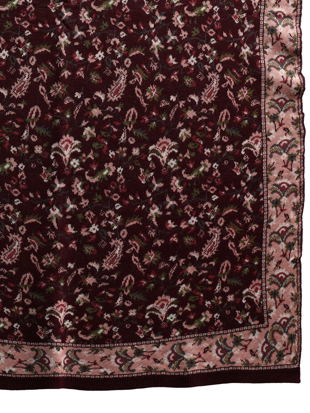  Libas Maroon Floral Knitted Acrylic Shawl 