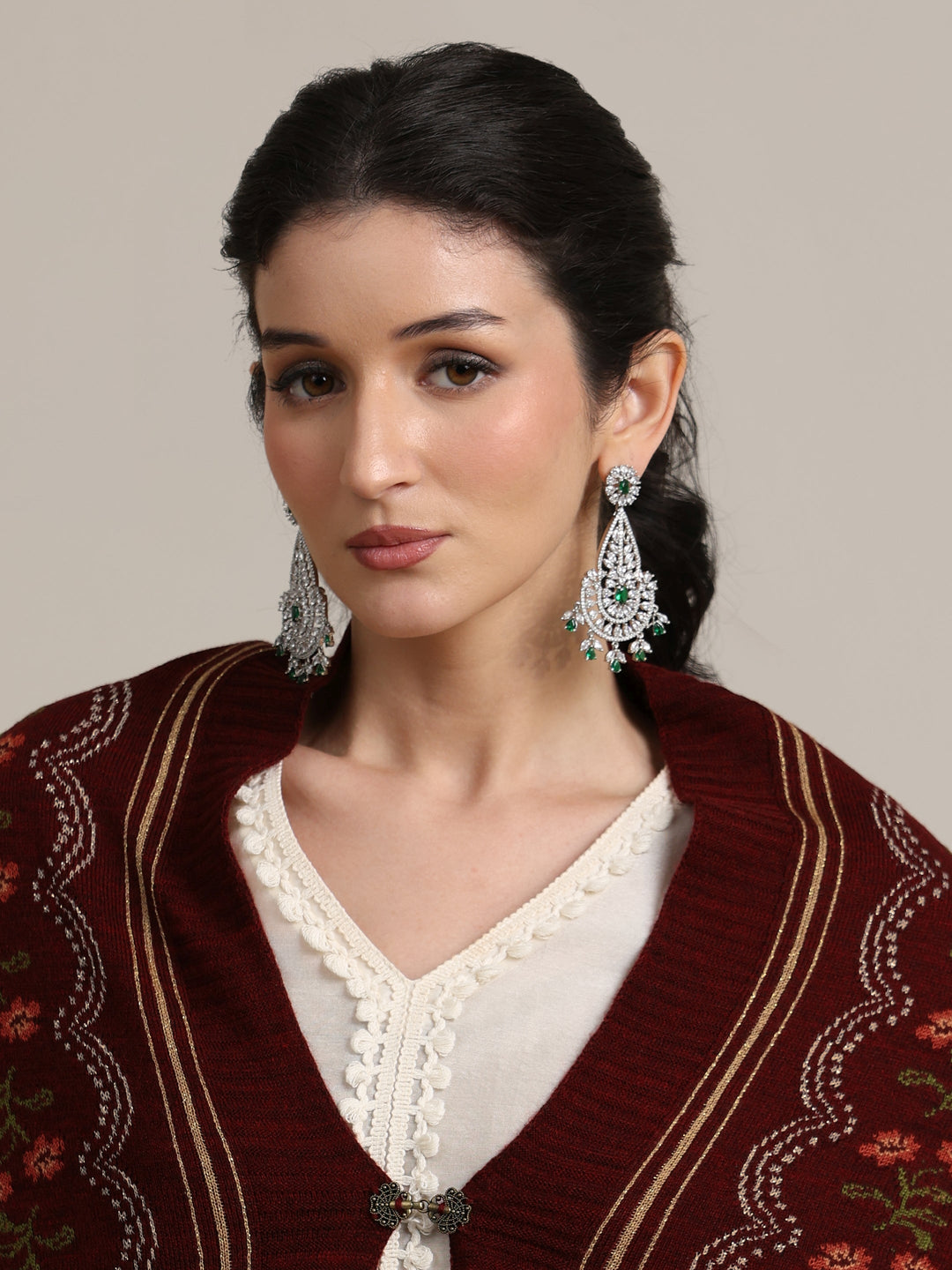  Libas Maroon Floral Knitted Acrylic Wrap Shawl 