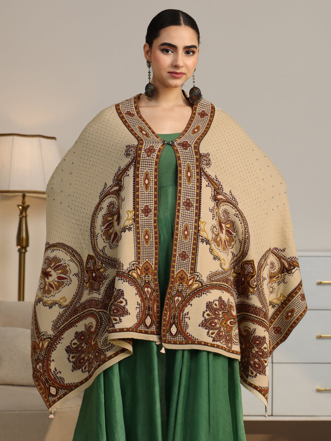  Libas Beige Knitted Acrylic Wrap Shawl 