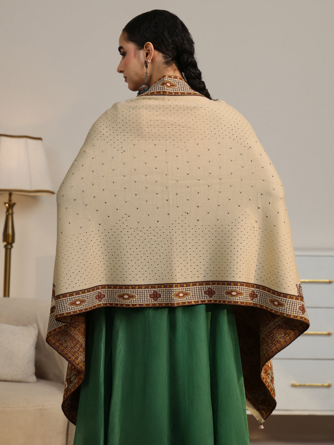  Libas Beige Knitted Acrylic Wrap Shawl 