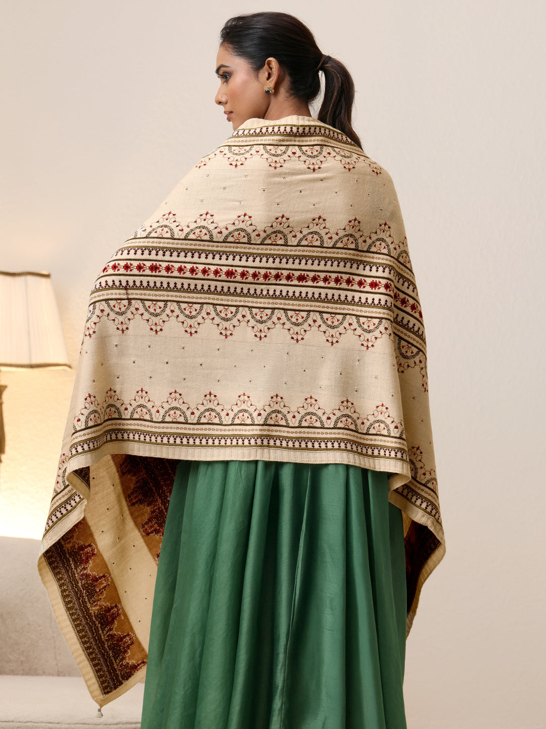  Libas Off White Ethnic Knitted Acrylic Wrap Shawl 