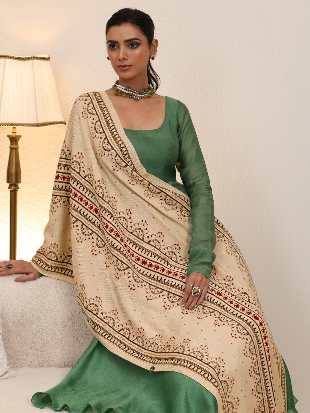  Libas Off White Ethnic Knitted Acrylic Wrap Shawl 