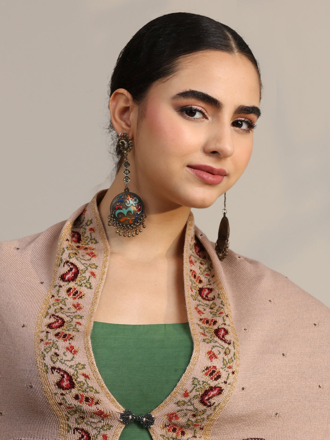  Libas Beige Paisley Knitted Acrylic Wrap Shawl 