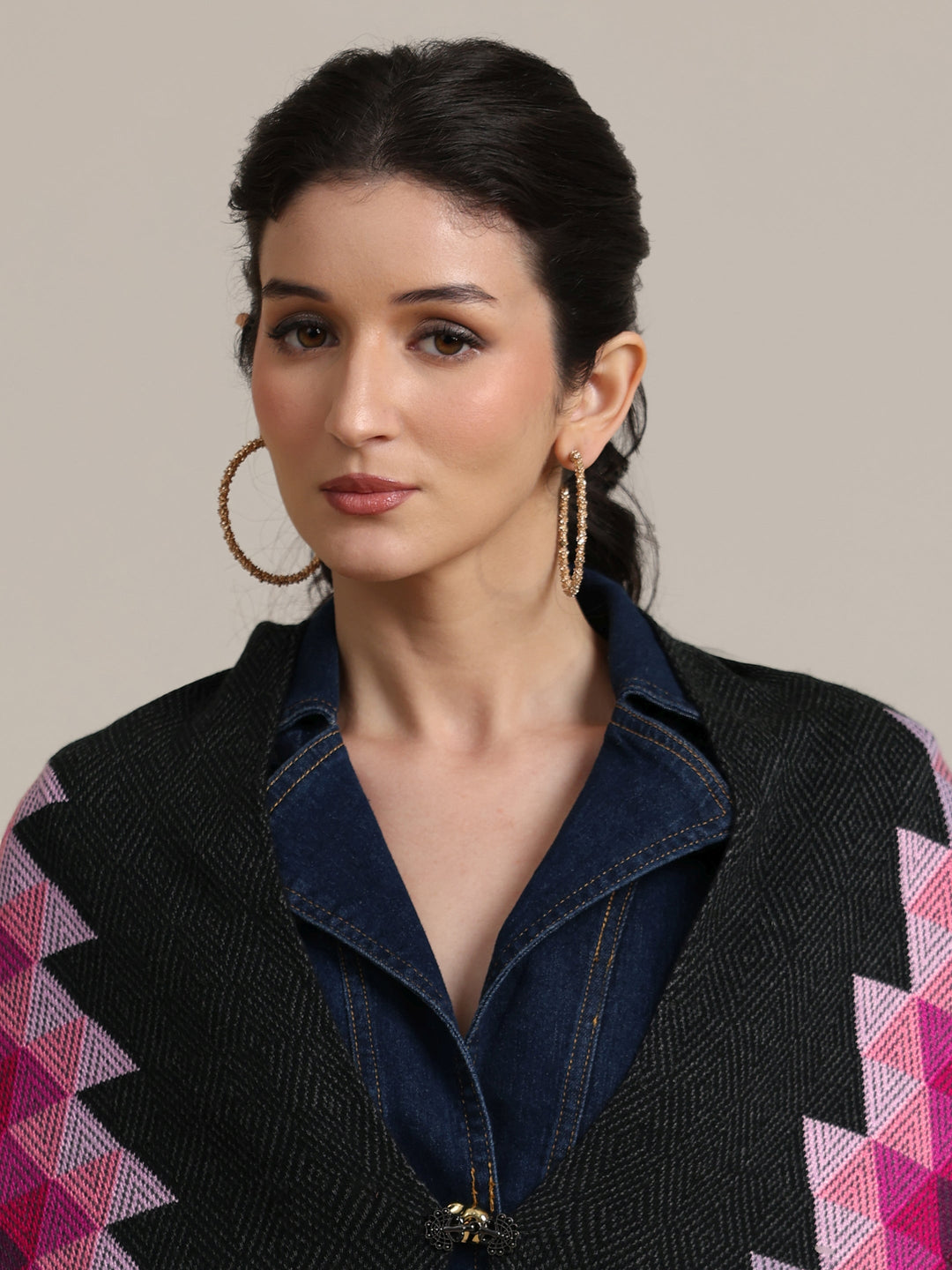  Libas Multi Colour Geometric Knitted Acrylic Wrap Shawl 