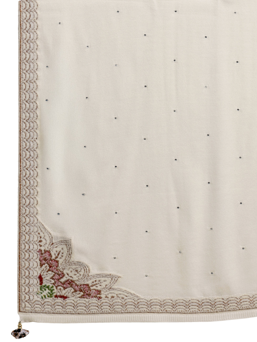  Libas White Floral Knitted Acrylic Wrap Shawl 