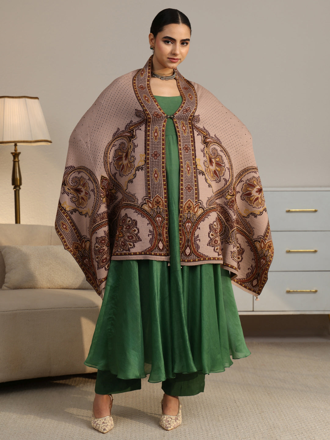  Libas Beige Knitted Acrylic Wrap Shawl 