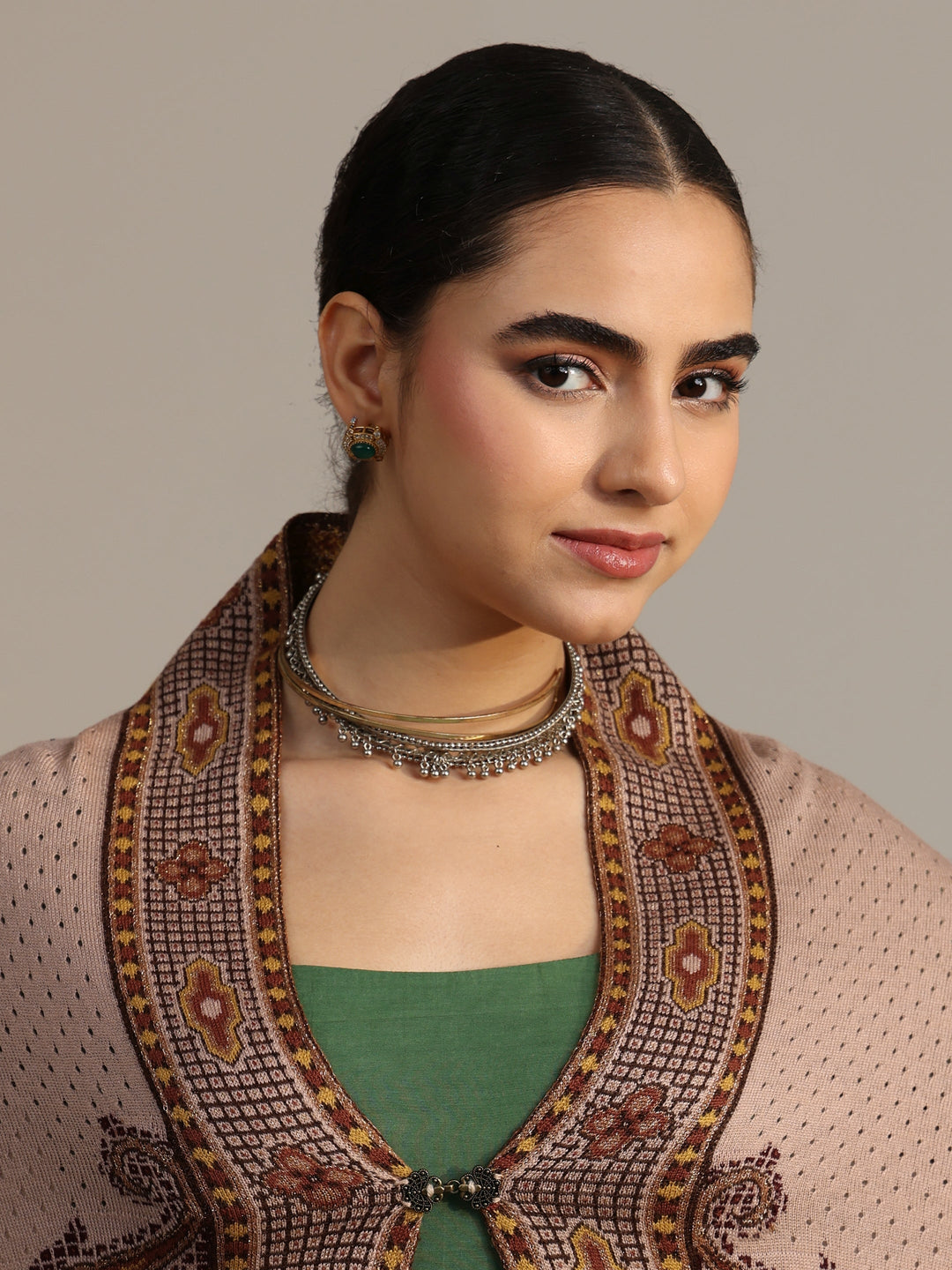  Libas Beige Knitted Acrylic Wrap Shawl 