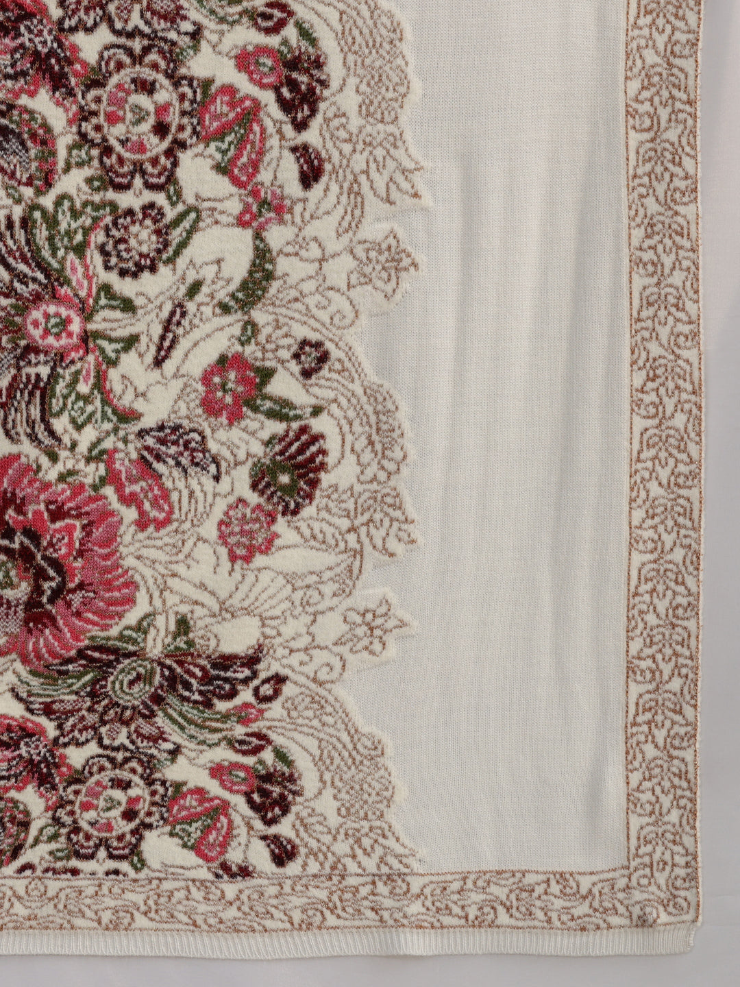  Libas Off White Floral Knitted Acrylic Shawl 