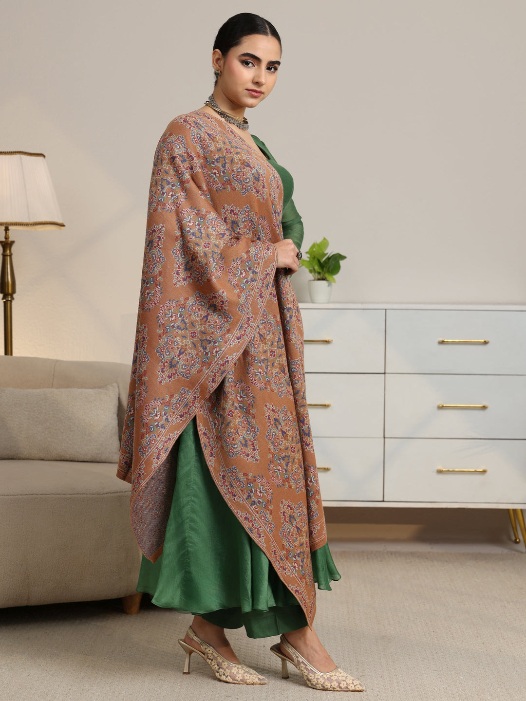  Libas Rust Brown Ethnic Knitted Acrylic Shawl 