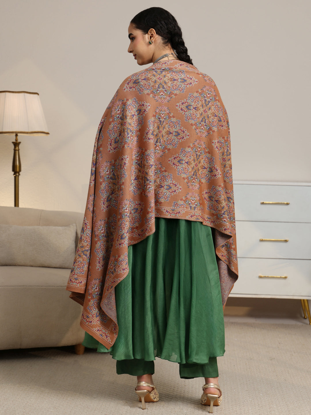  Libas Rust Brown Ethnic Knitted Acrylic Shawl 