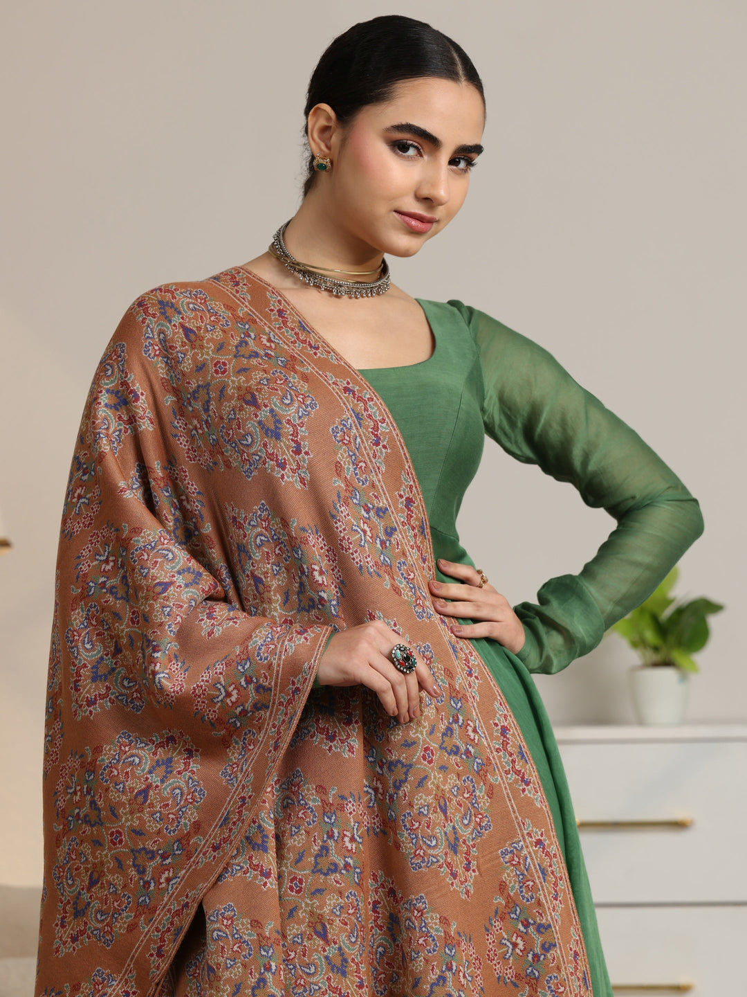  Libas Rust Brown Ethnic Knitted Acrylic Shawl 