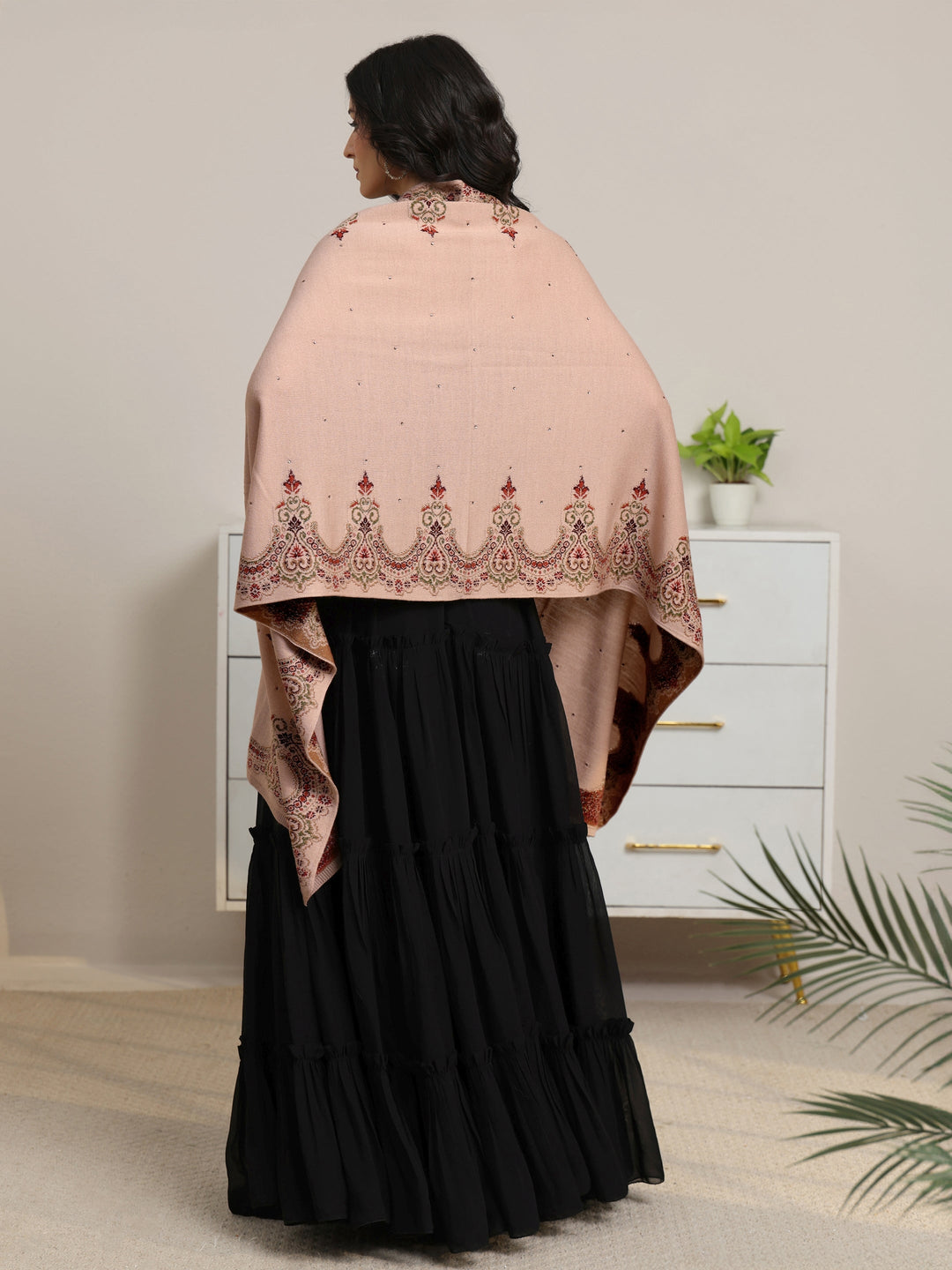  Libas Beige Knitted Acrylic Wrap Shawl 