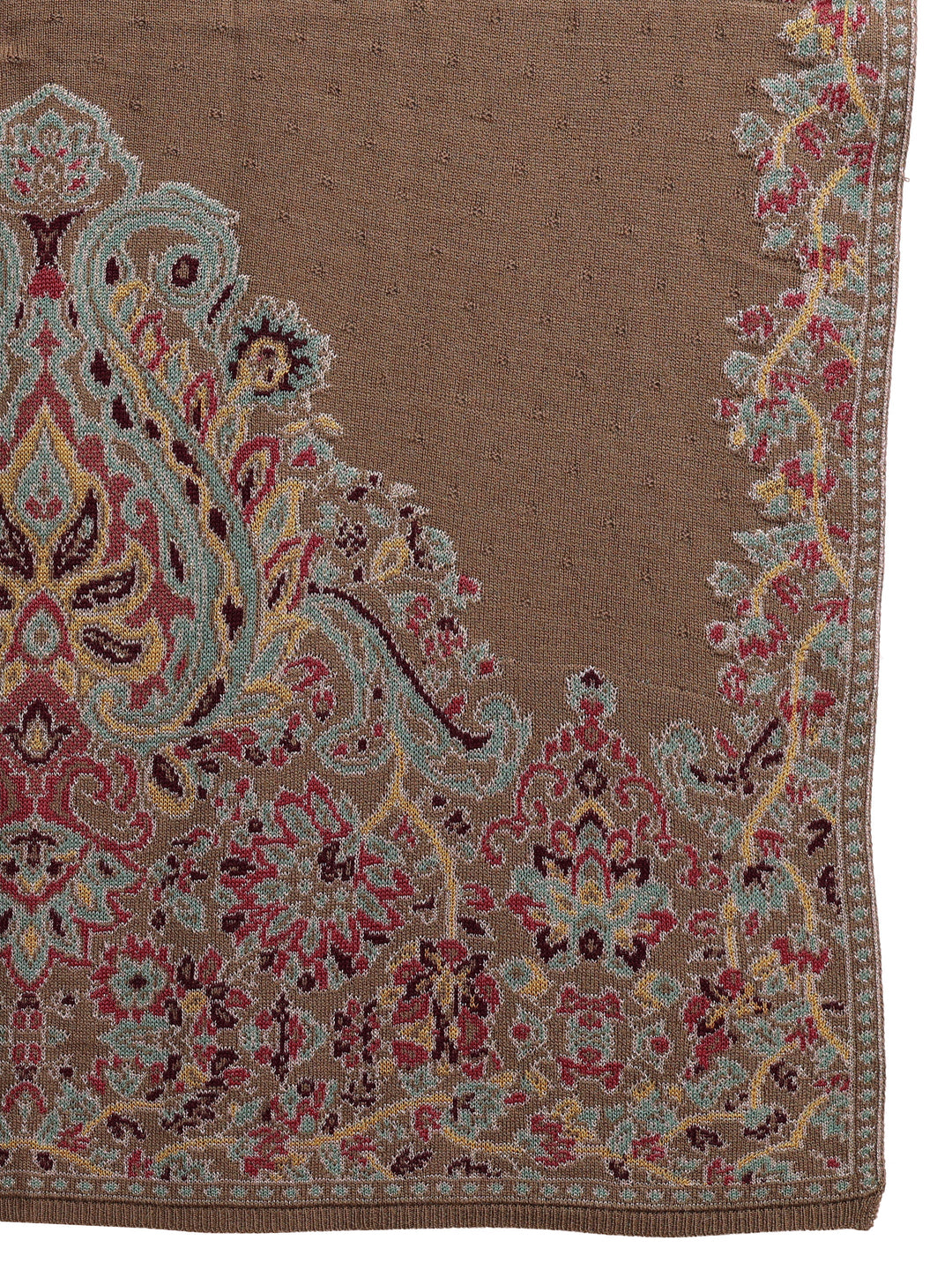  Libas Olive Green Floral Knitted Acrylic Wrap Shawl 
