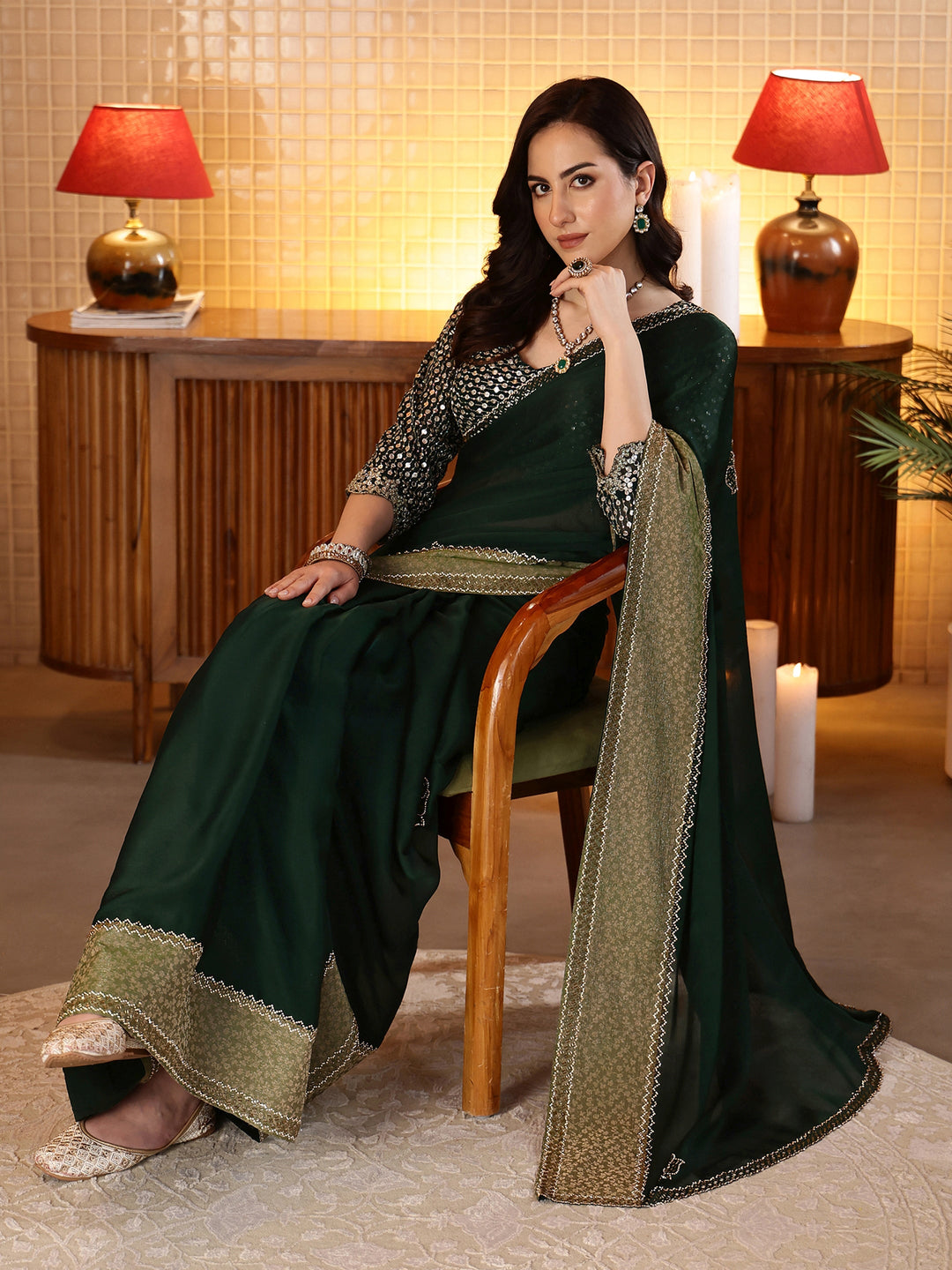  Sacramento Green Embellished Chiffon Saree 