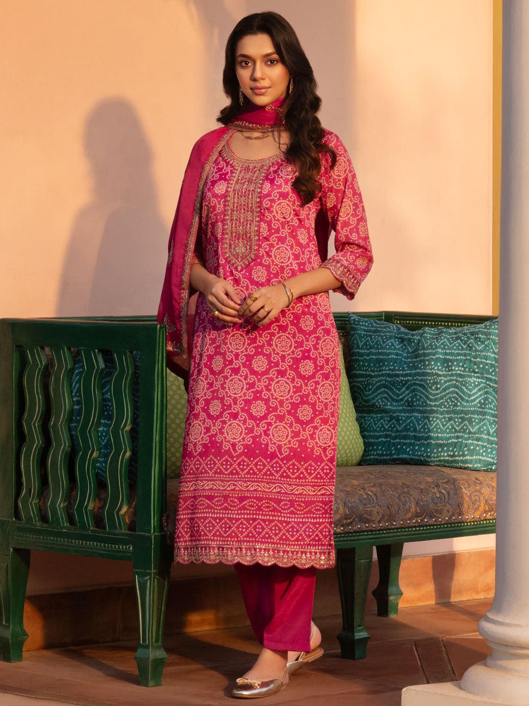 libas Pink Printed Chinon Straight Suit Set With Dupatta-picture-35