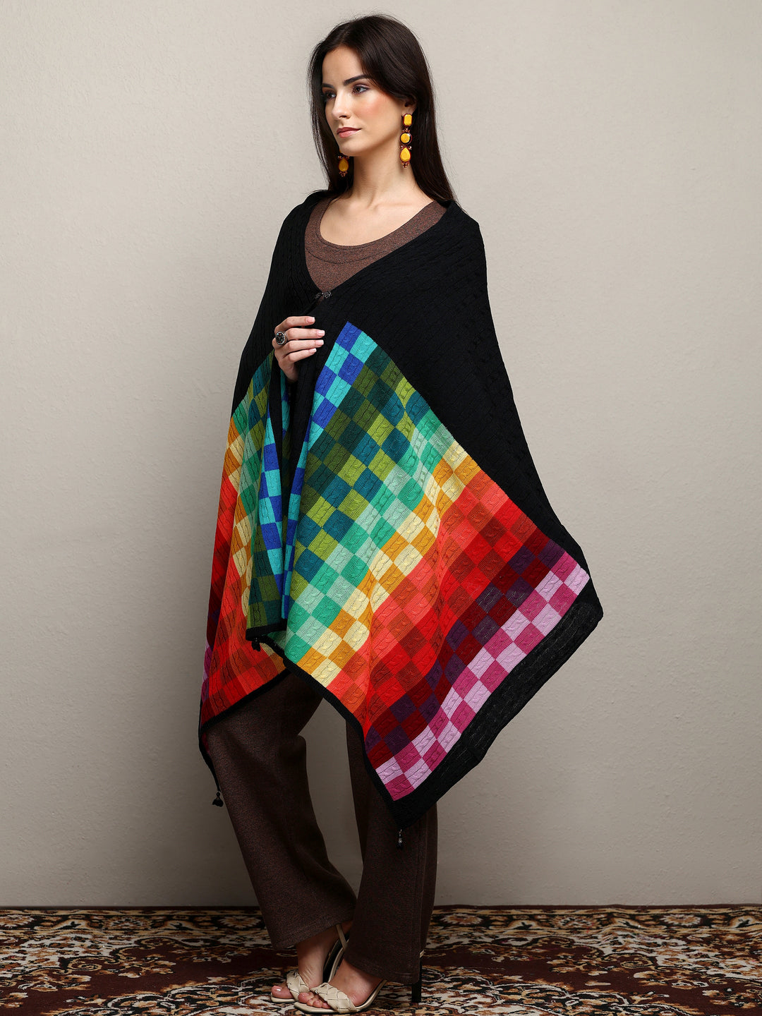  Multi Woven Design Wool Wrap Shawl  