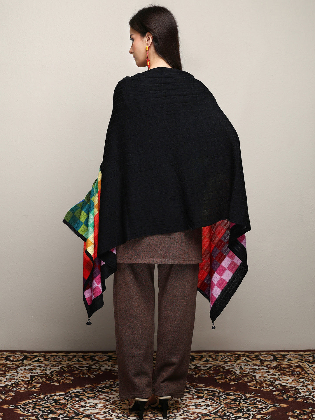  Multi Woven Design Wool Wrap Shawl  