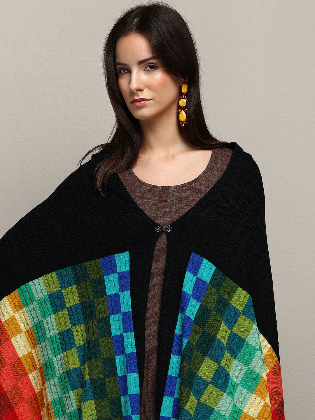  Multi Woven Design Wool Wrap Shawl  