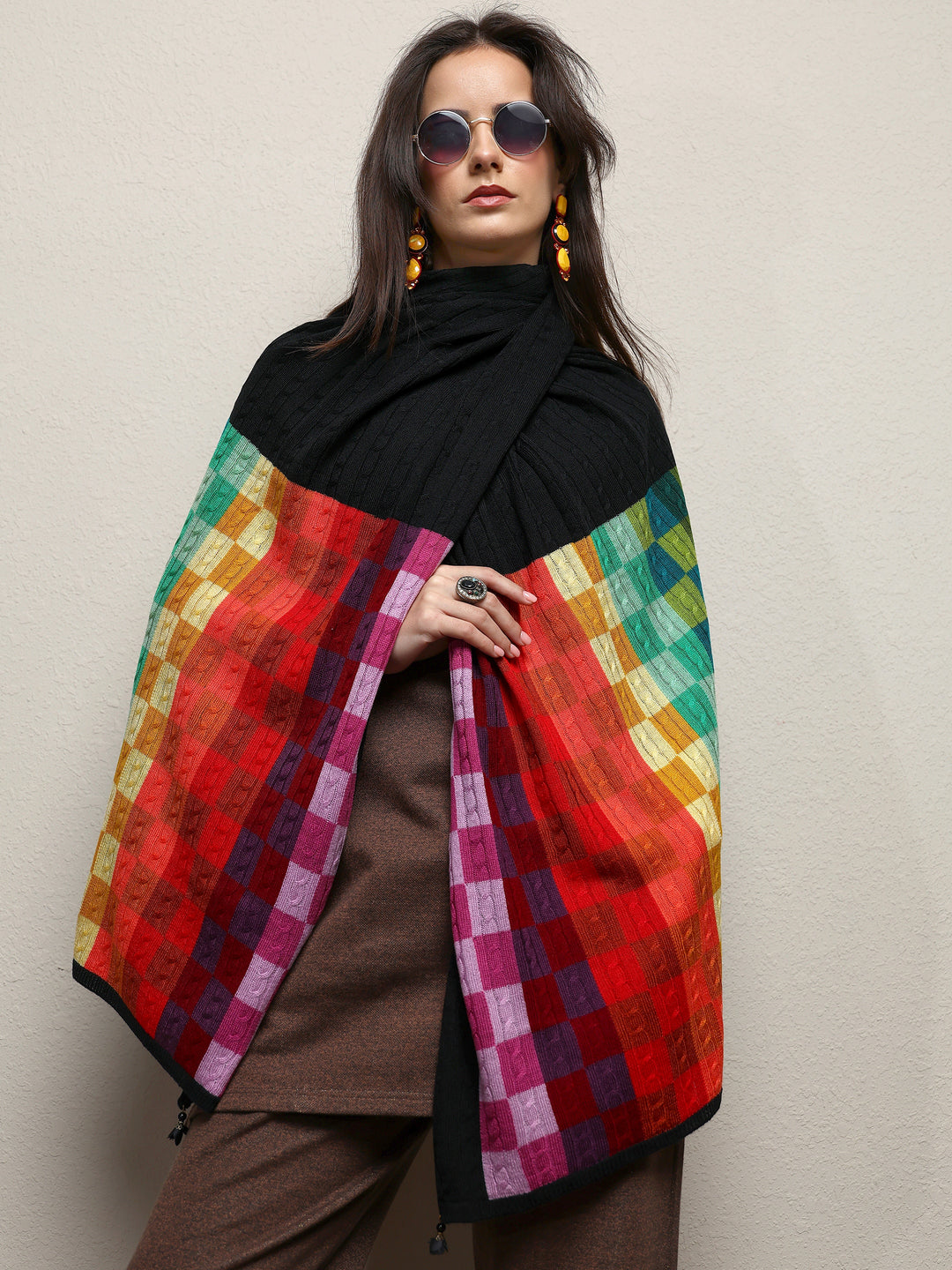  Multi Woven Design Wool Wrap Shawl  
