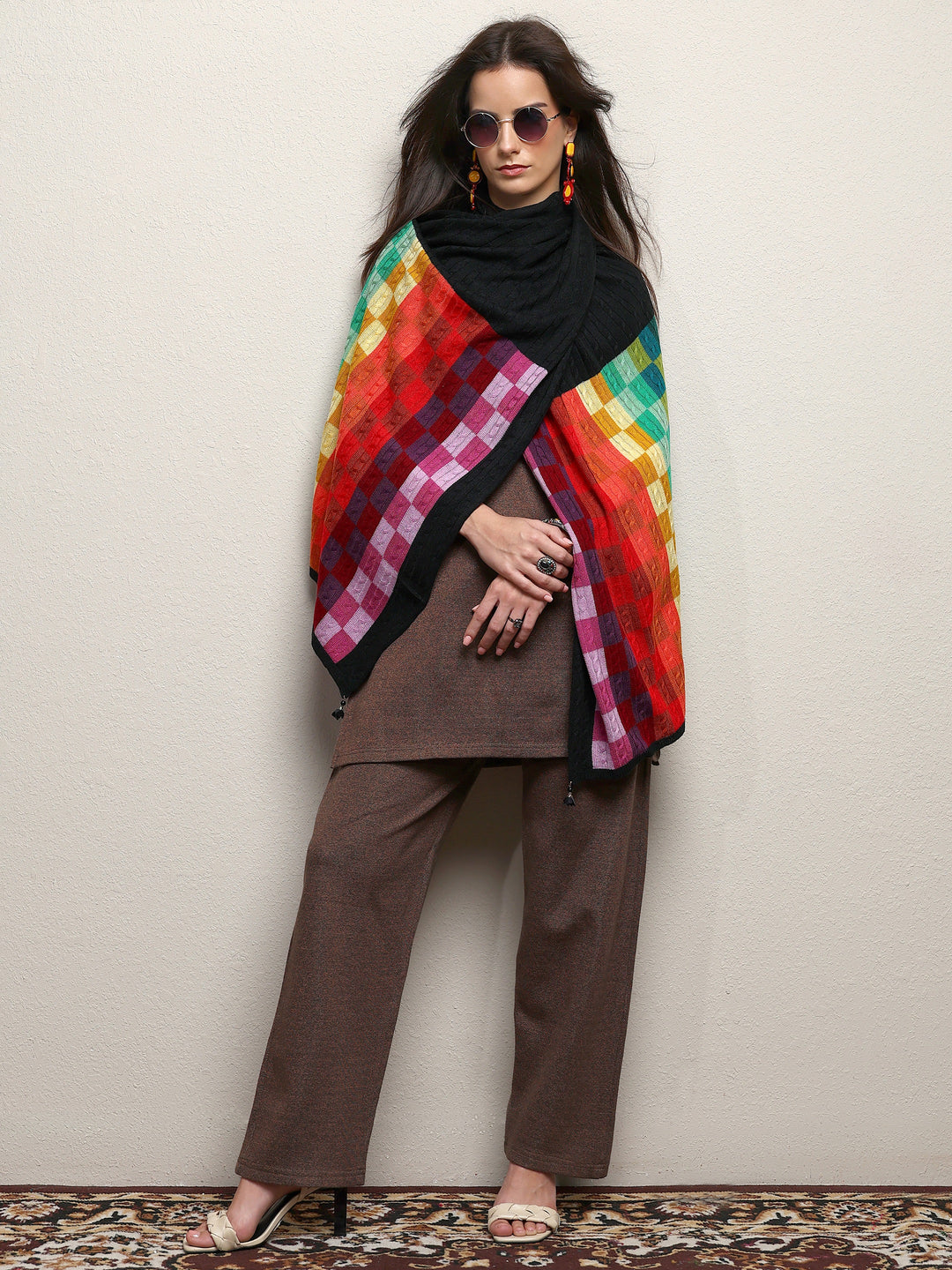  Multi Woven Design Wool Wrap Shawl  