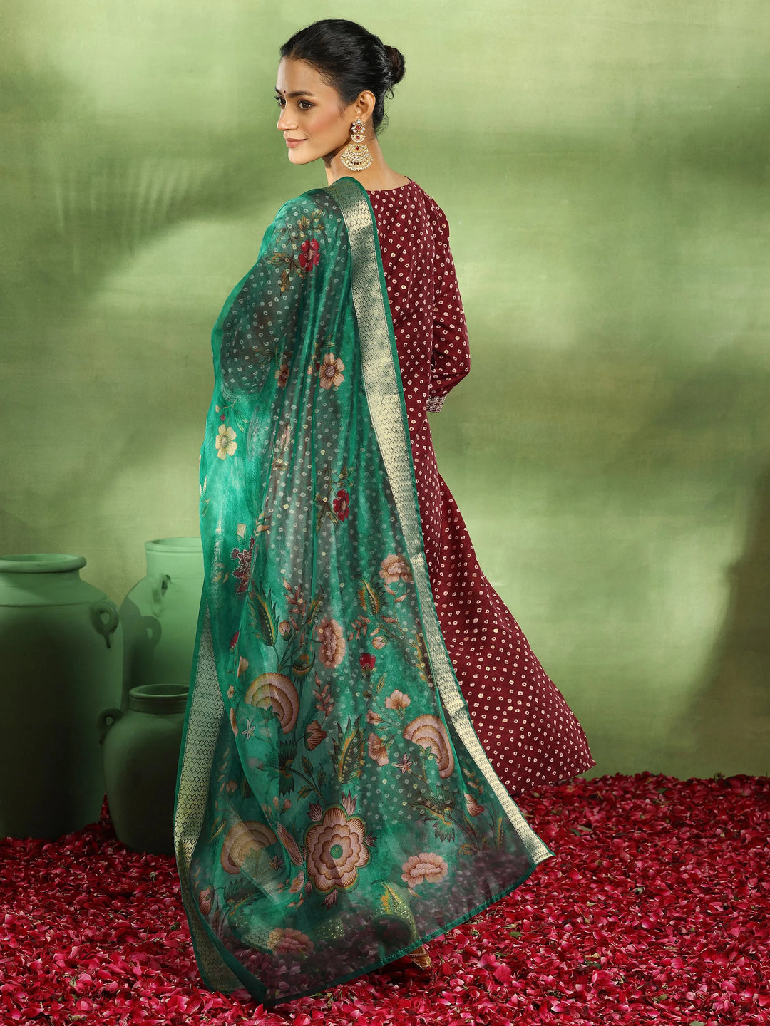  Maroon Printed Silk Blend Straight Suit With Dupatta 