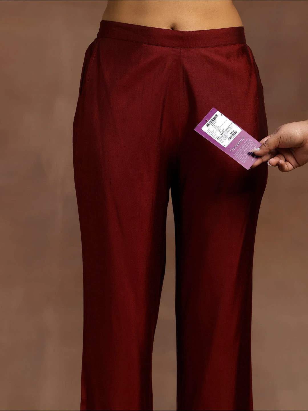  Maroon Printed Silk Blend A-Line Kurta With Trousers & Dupatta 