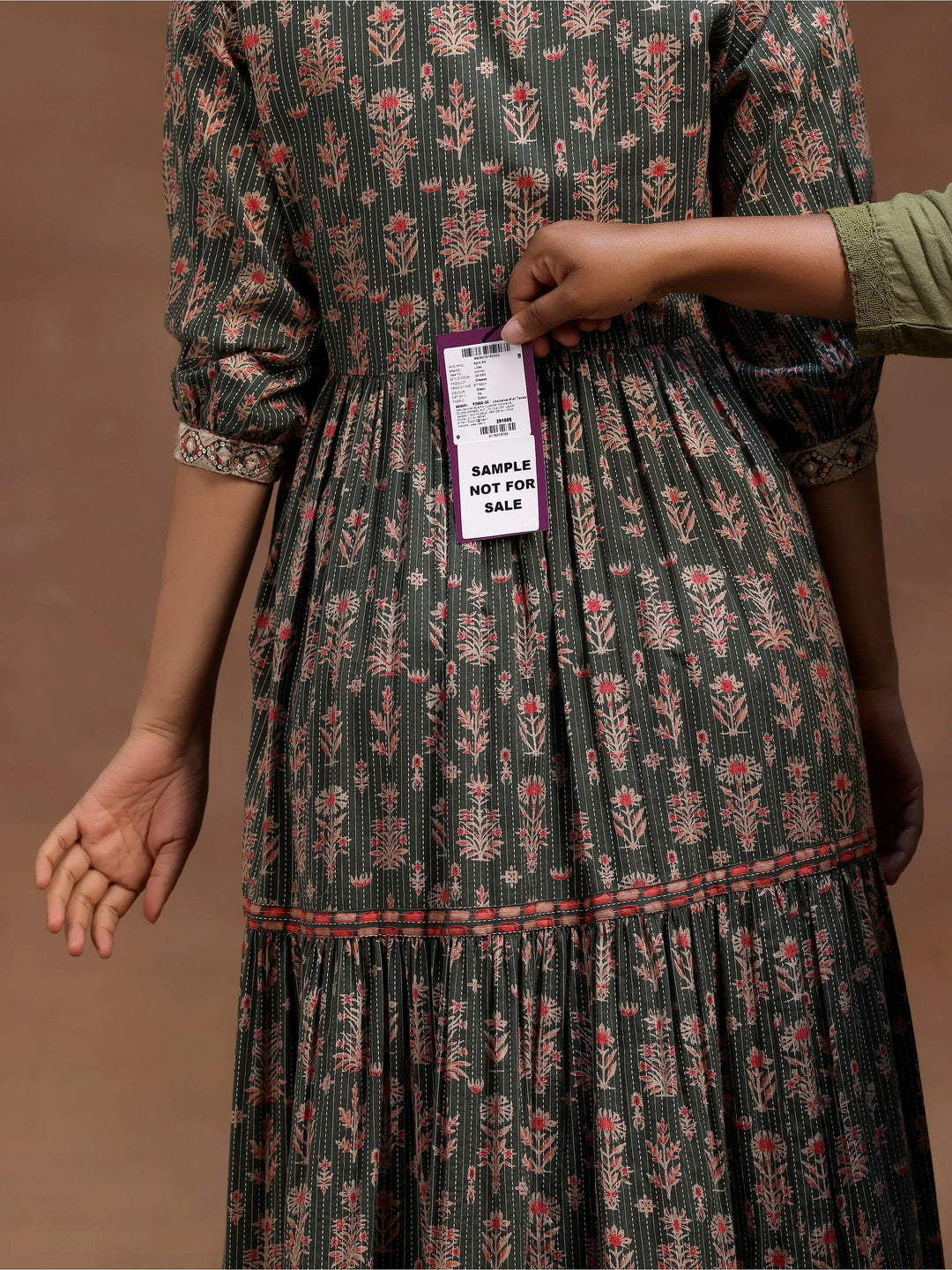  Green Printed Cotton Fit and Flare Dress 