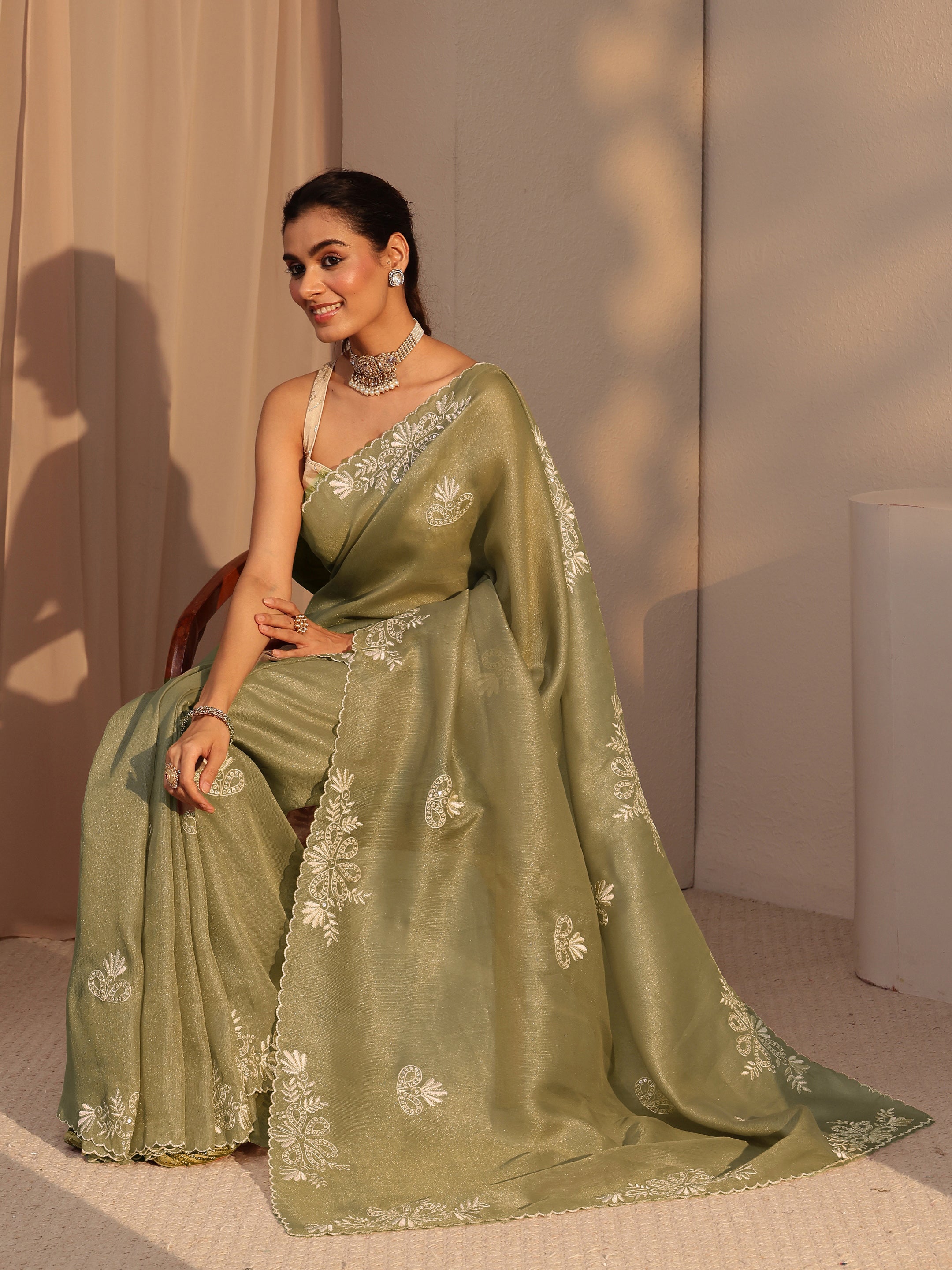 libas Taupe Floral Embroidered Net Saree-picture-60