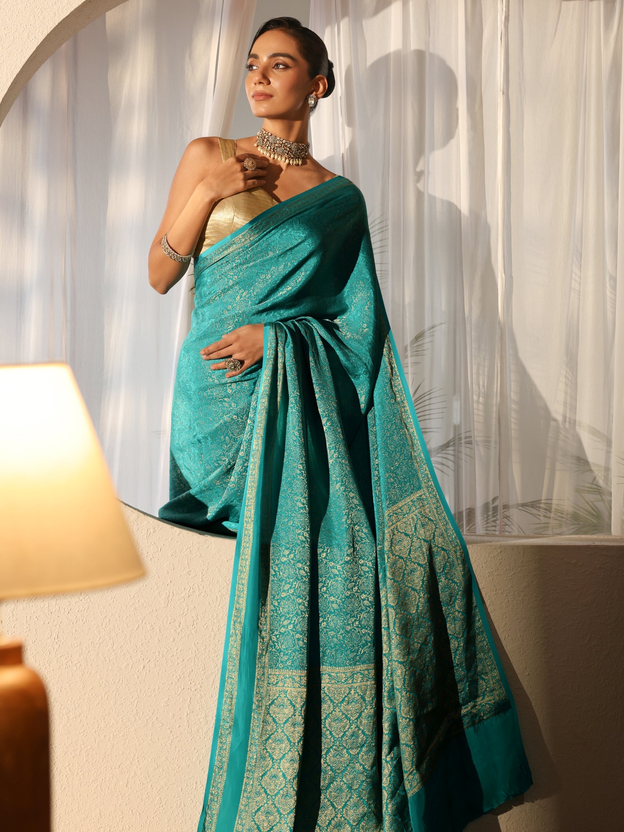 Libas Teal Green Banarasi Silk Blend Saree-picture-41