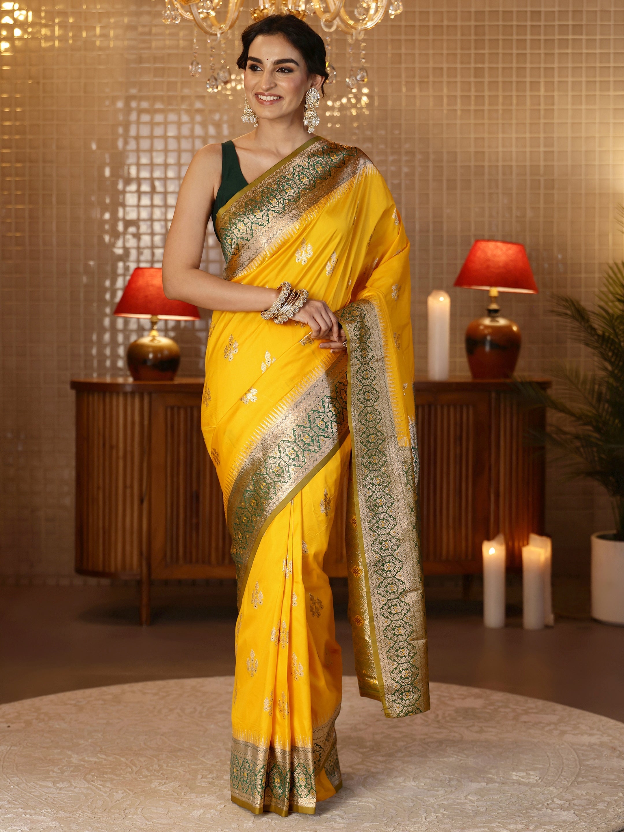 libas Yellow Banarasi Silk Blend Saree-picture-36
