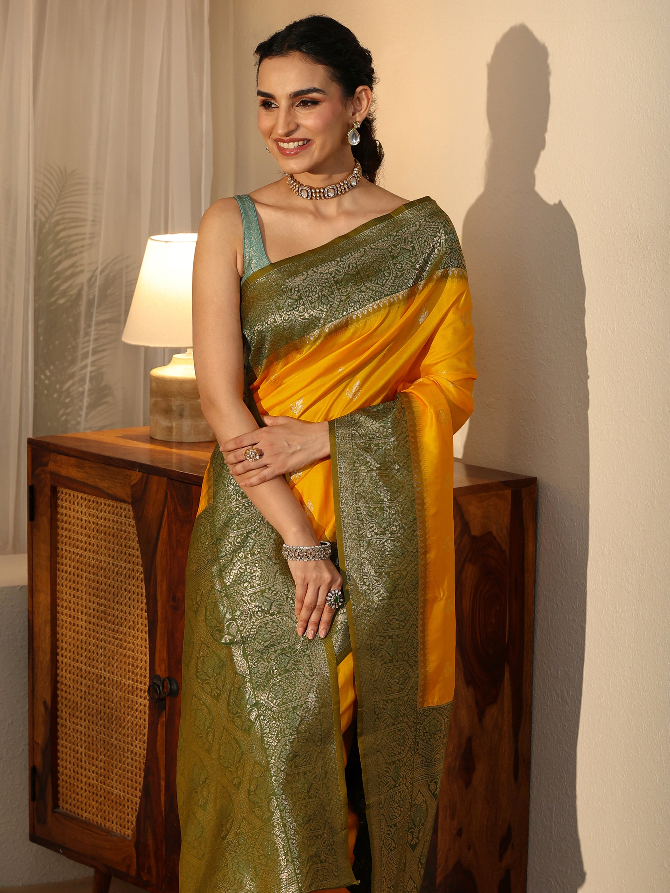 libas Yellow Banarasi Silk Blend Saree-picture-32