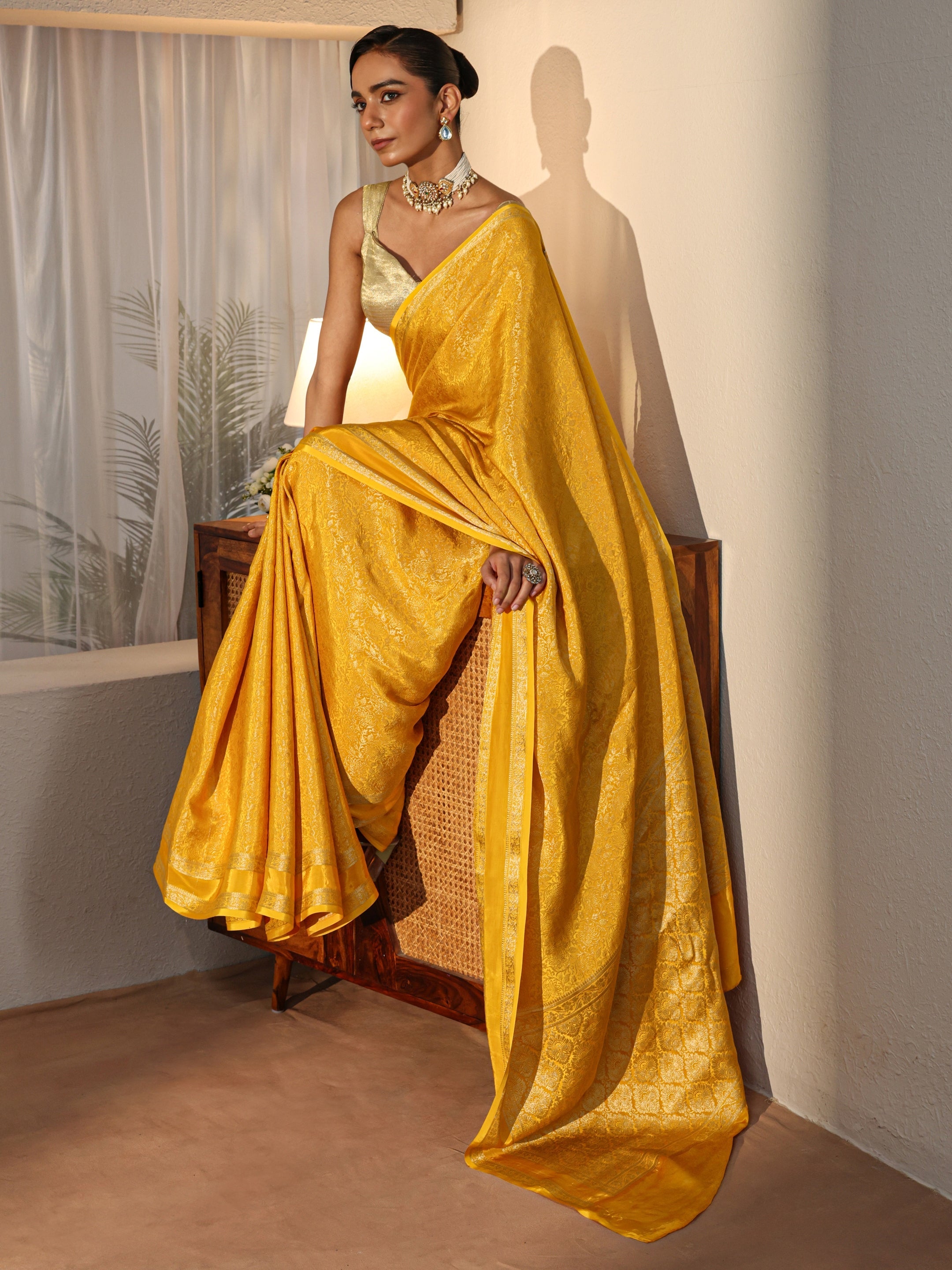 libas Yellow Banarasi Silk Blend Saree-picture-13