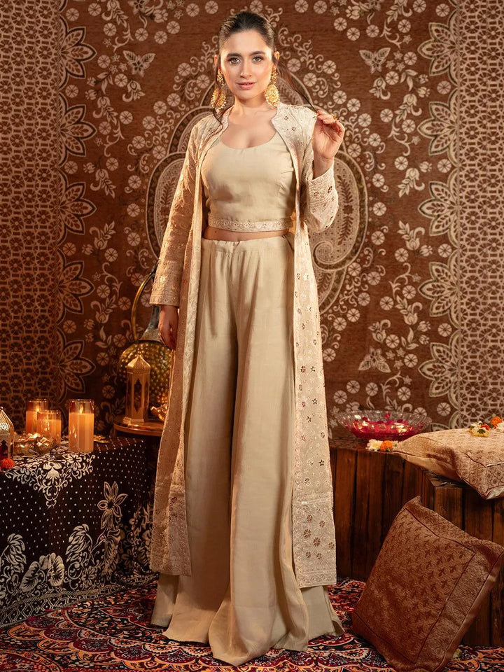 Libas Art Beige Solid Silk Blend Co-Ords - Libas