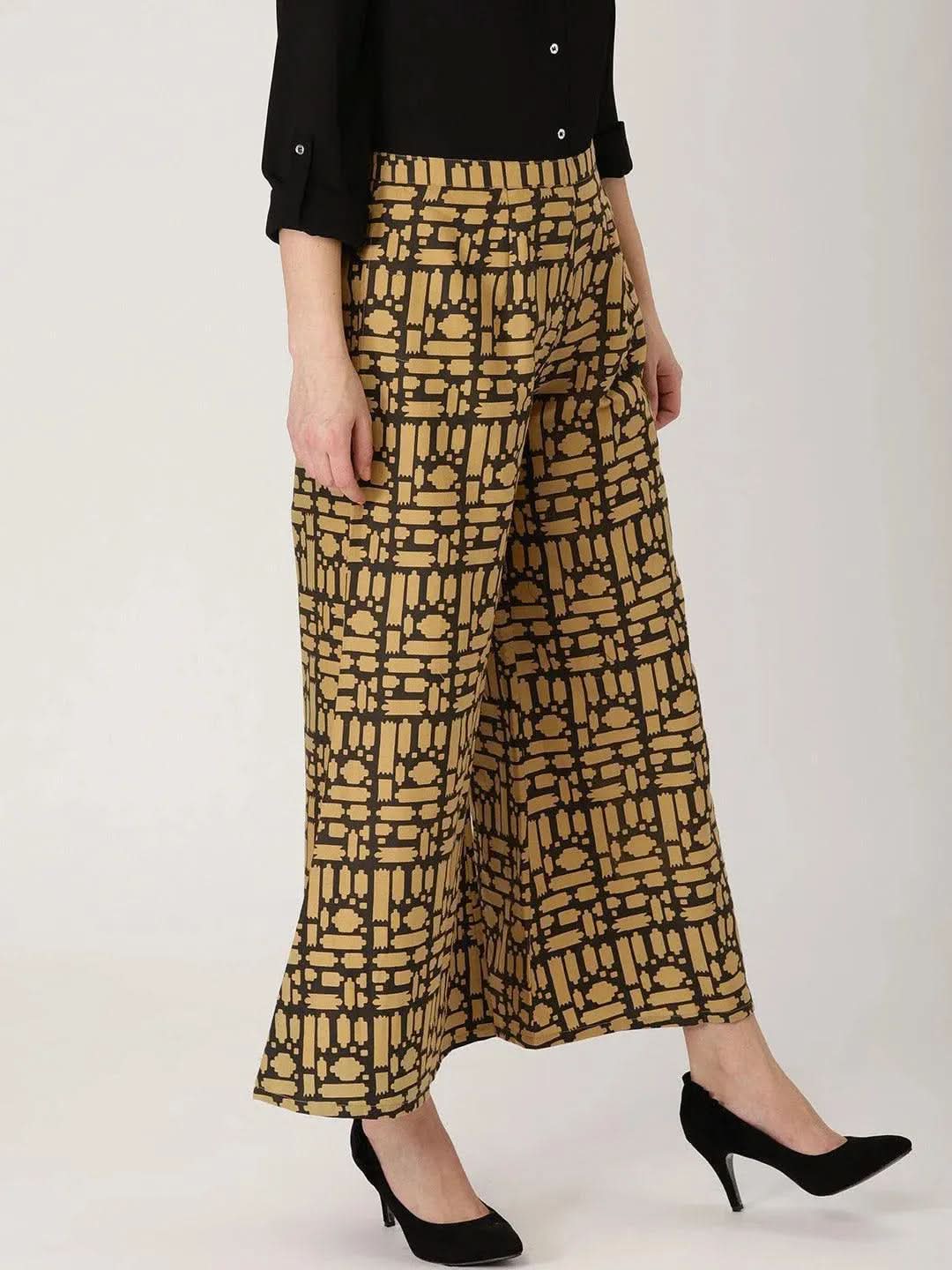 

Buy Beige Abstract Cotton Palazzos | Libas Ethnic Wear Online