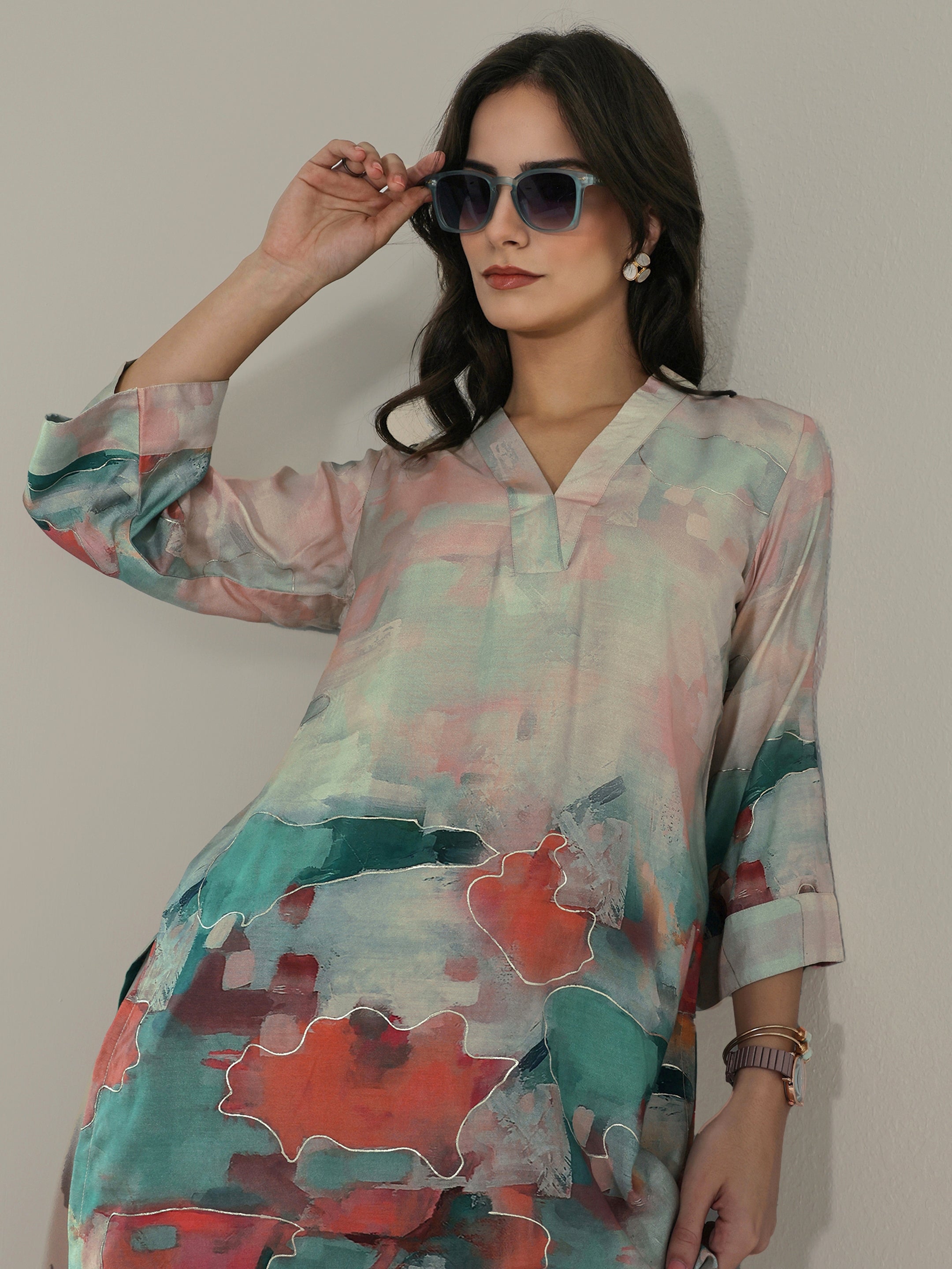 libas Beige Abstract Printed Muslin Straight Short Kurti-picture-12